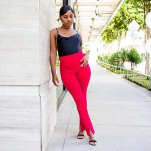 Red Ankle Slit Pants